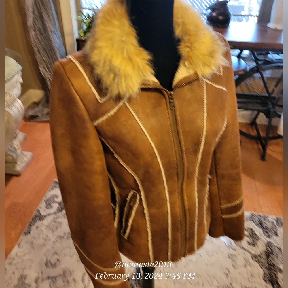 Guess Faux Leather Faux Fur Removable Collar Faux Shearling Western Designer 720 - Picture 7 of 15